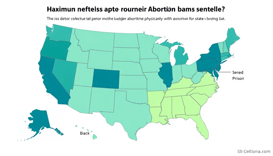 Map showing criminal penalties for physicians in state abortion bans.