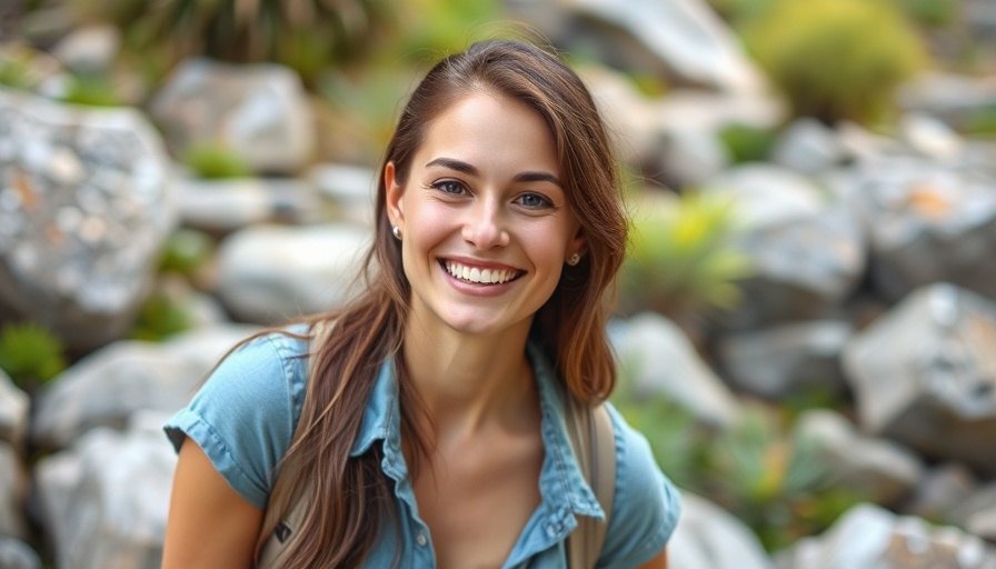 Smiling woman outdoors promoting 2025 fitness goals.