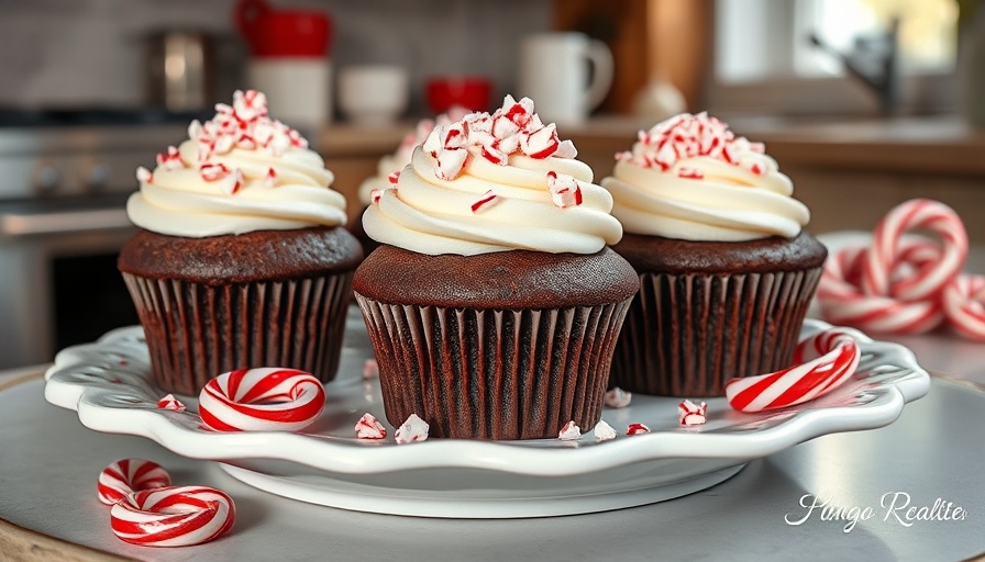 Delicious peppermint chocolate cupcakes with candy canes.
