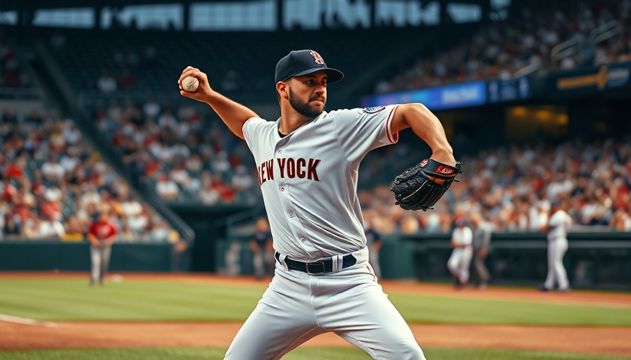 Baseball player mid-pitch with blurred stadium crowd.