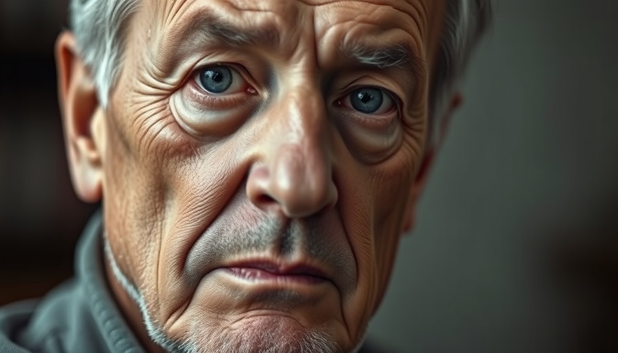 Serious older man, contemplating decision, blurred background.