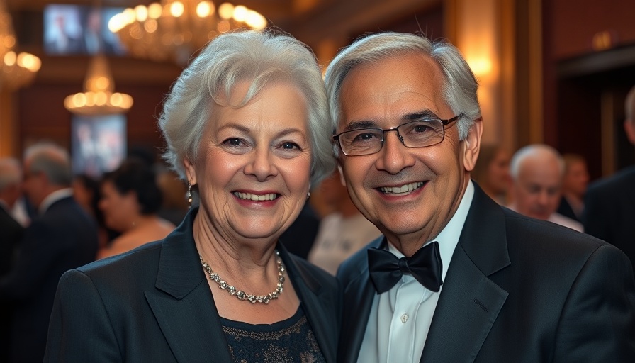 Smiling couple at formal event, Gene Hackman discussion.