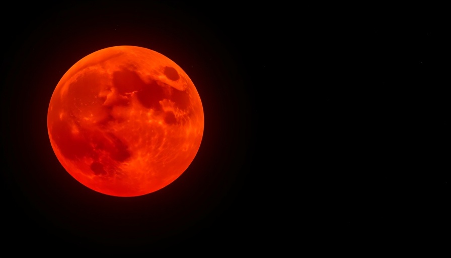 Total lunar eclipse with vibrant red moon against night sky.