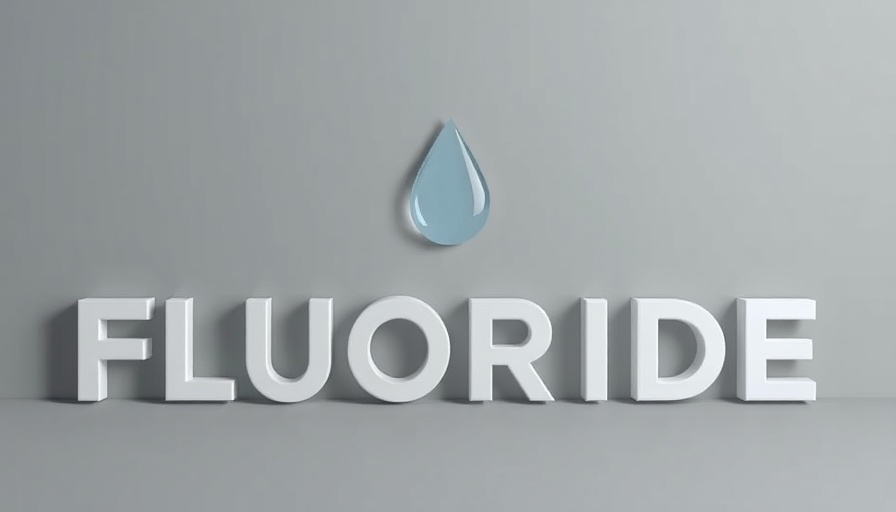 3D text fluoride with droplet symbol on muted gray background.