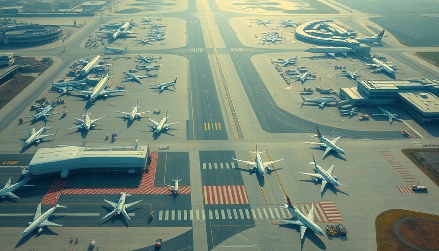 Aerial view of bustling airport, focus on 2024 ASQ Airport Experience Awards.