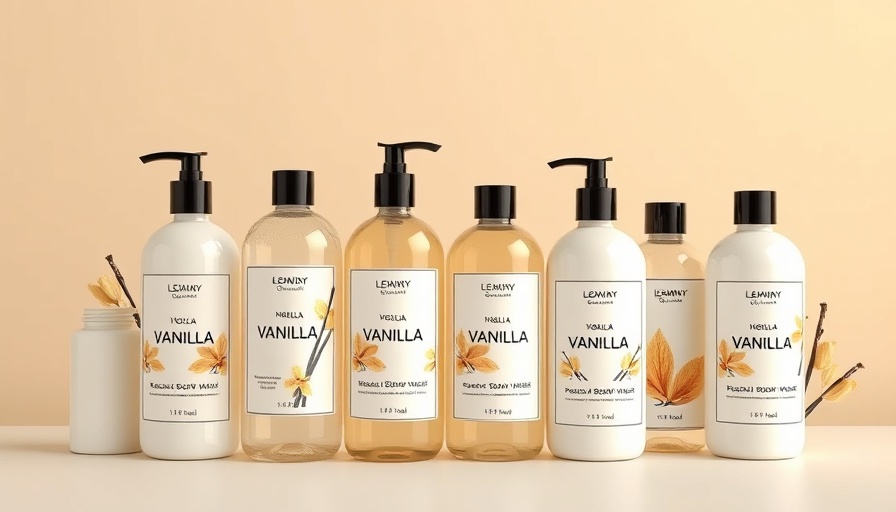 Elegant vanilla body wash bottles neatly arranged.