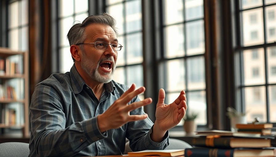Expressive man discussing indoors; knee pain relief strategies context.