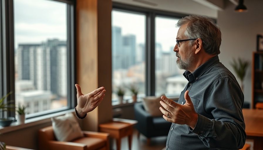 Middle-aged man discusses knee pain and osteoarthritis myths indoors.