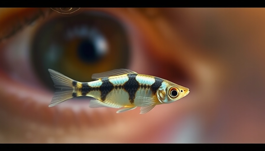 Vision focus study with zebrafish near human eye.