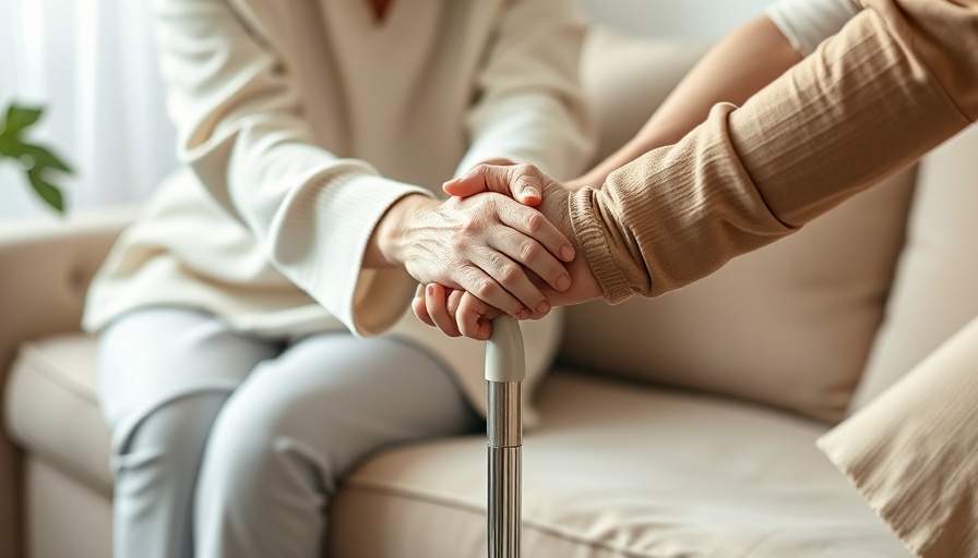 Caring touch: caregiver holds elderly hands, concept of support.