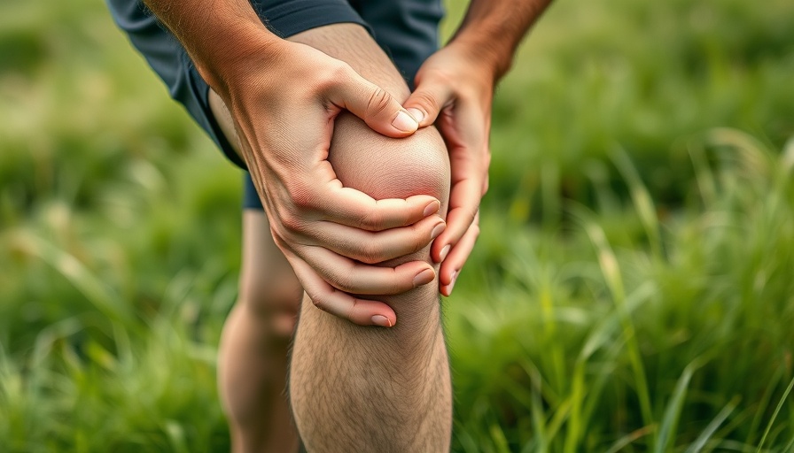 Close-up of knee discomfort outdoors during activity.