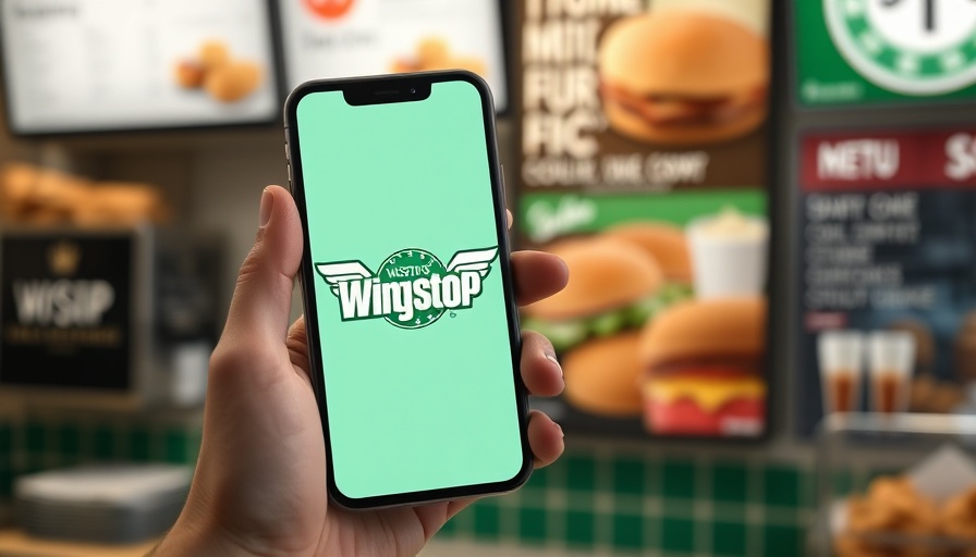 Wingstop logo on smartphone with menu in background.
