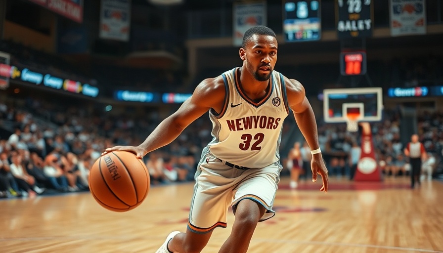 Basketball player focused on dribbling in an intense game.