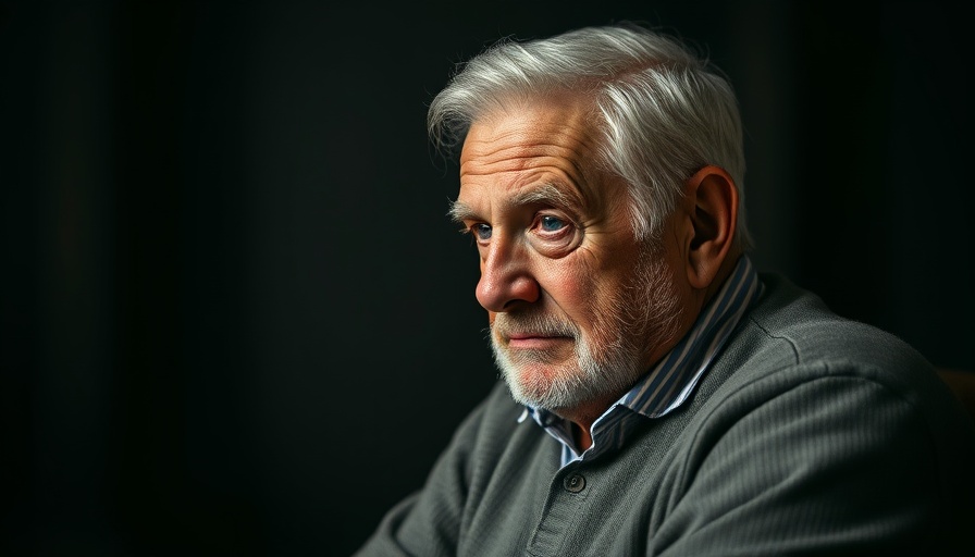 Elderly man with thoughtful expression, vision impairment theme.