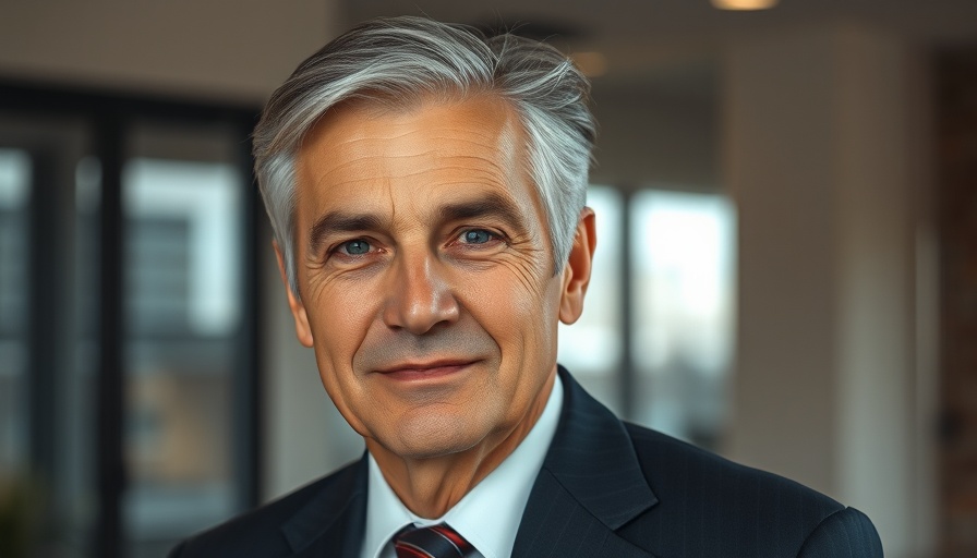 Older man with grey hair in suit, indoor studio setting.