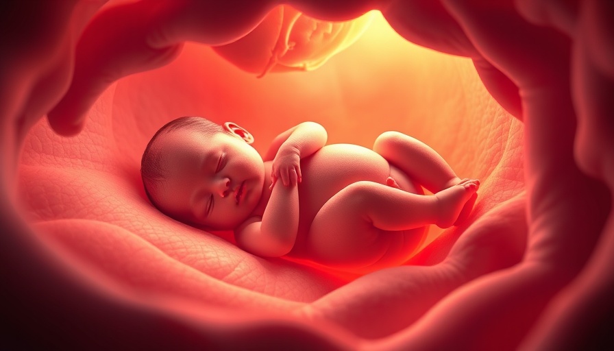 Fetus in womb connected to placenta, reflecting mother's diet effects.