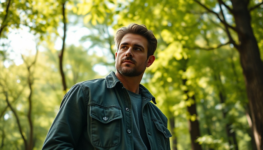 Calvin Harris Smoke the Pain Away concept with contemplative man in forest.