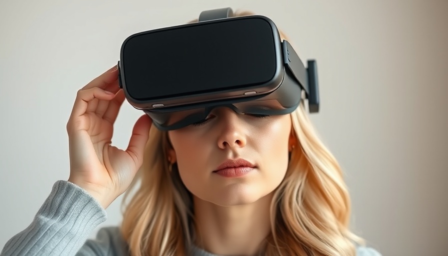 Woman adjusting VR headset for immersive visual fields.