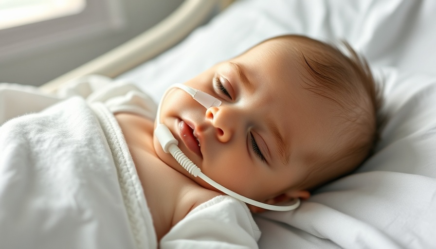 Infant receiving respiratory support highlighting Nirsevimab efficacy
