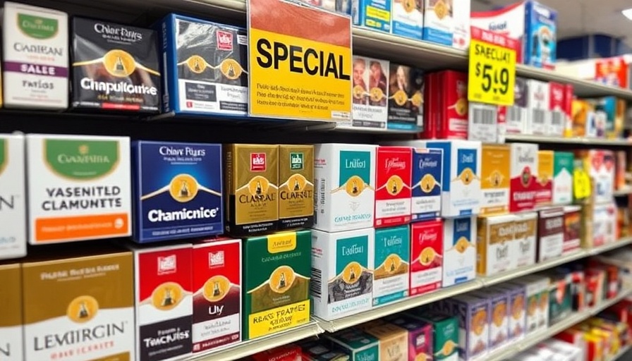 Cigarette packs on a shelf with $5.75 special price, Ohio cigarette tax increase rejection.