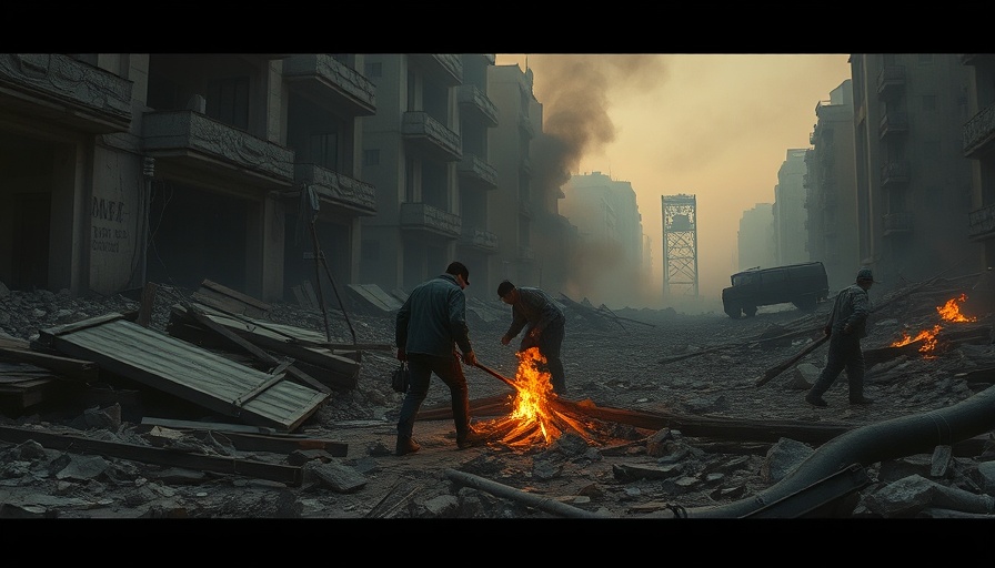 Impact of Israel military strikes against Hamas depicted in devastated urban landscape.