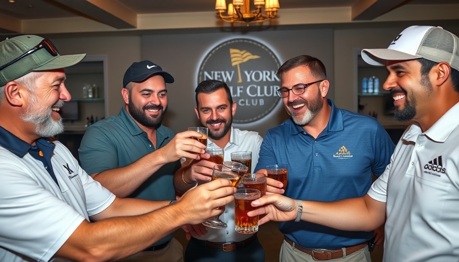New York Golf Club members celebrating a victorious upset in Los Angeles.