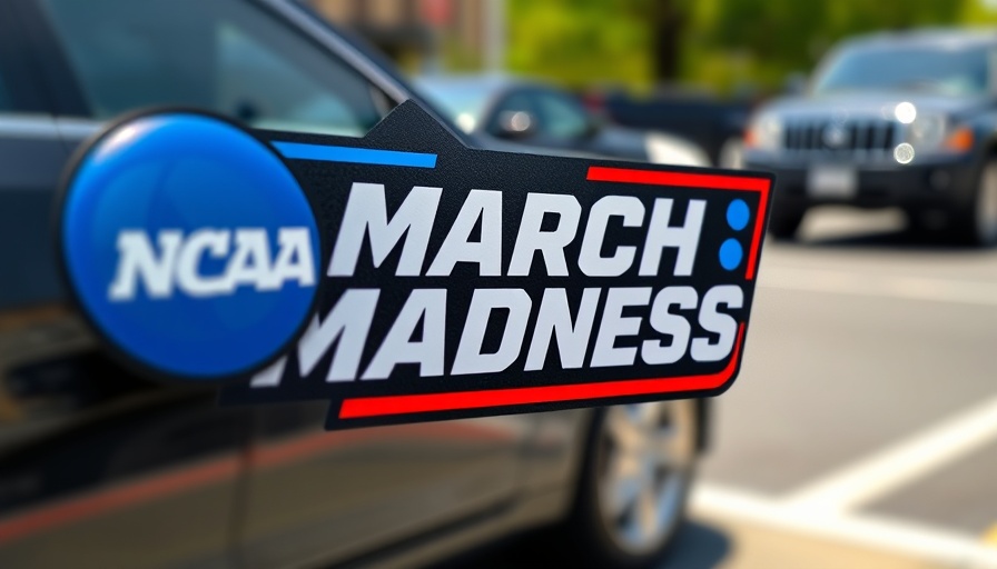 NCAA March Madness logo close-up on a window.