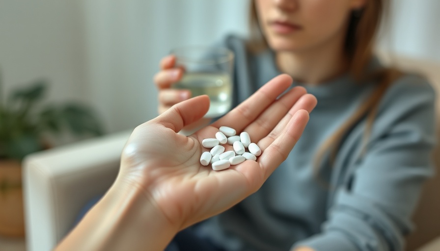 Close-up of a hand holding contraceptive pills beside a glass of water
