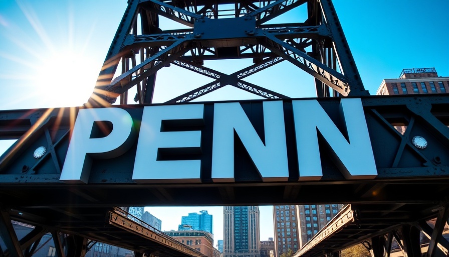 Penn bridge sign under clear blue sky.