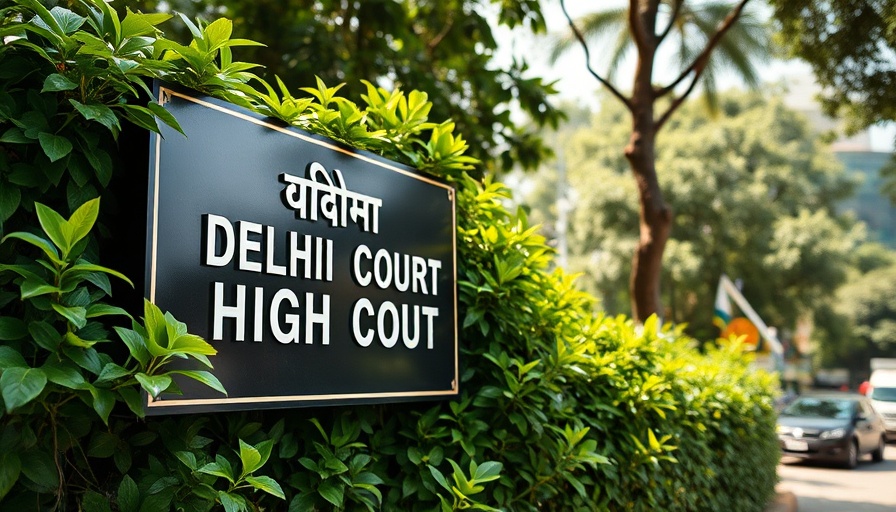 Delhi High Court sign amid greenery, relating to Himalaya's Liv.52 trademark protection.