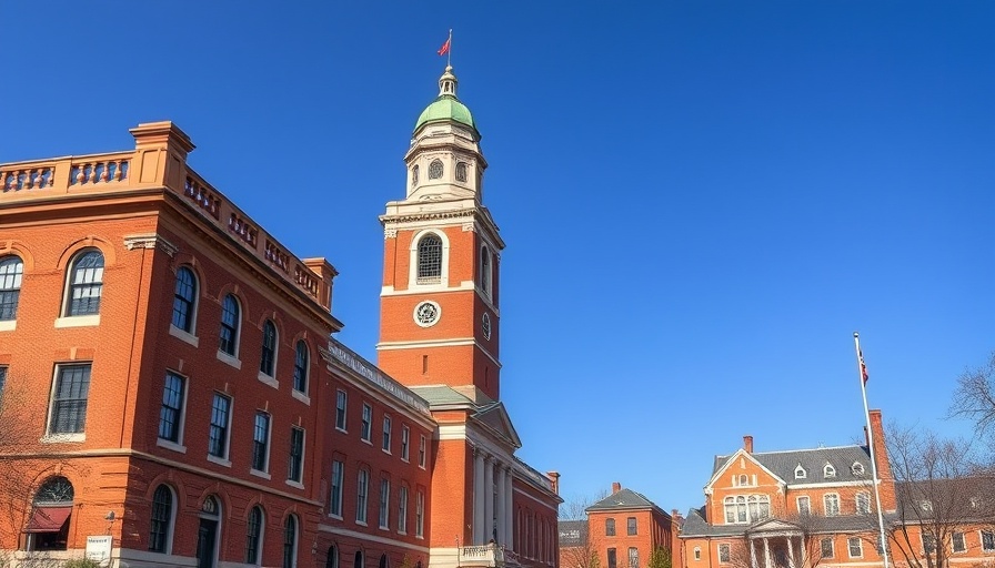 Harvard's historic campus buildings with Winthrop House flags.