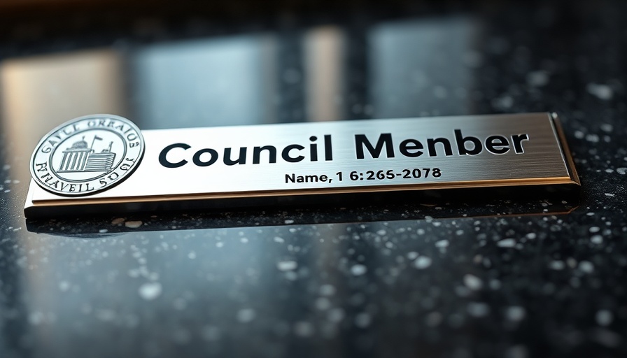 Elsmere council member nameplate on speckled surface