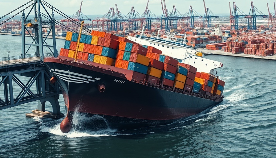 Container ship hitting bridge, risk of Baltimore bridge collapse.