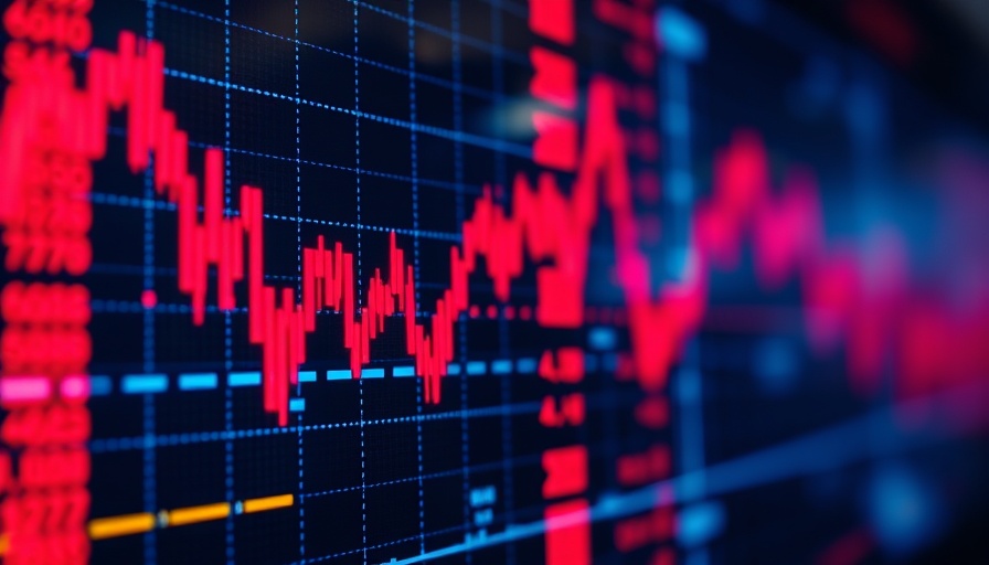 Stock market volatility represented by colorful graph lines on digital screen.