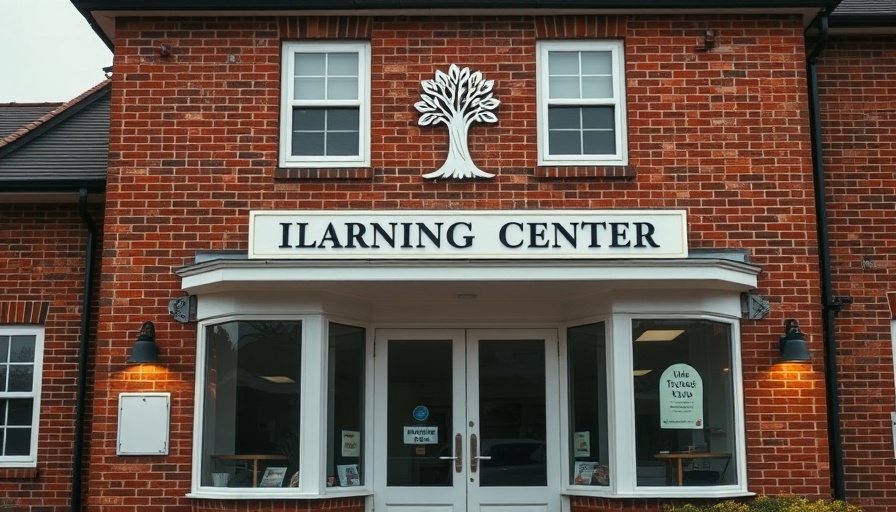 Daycare entrance with signage 'Little Treehouse Learning Center'.