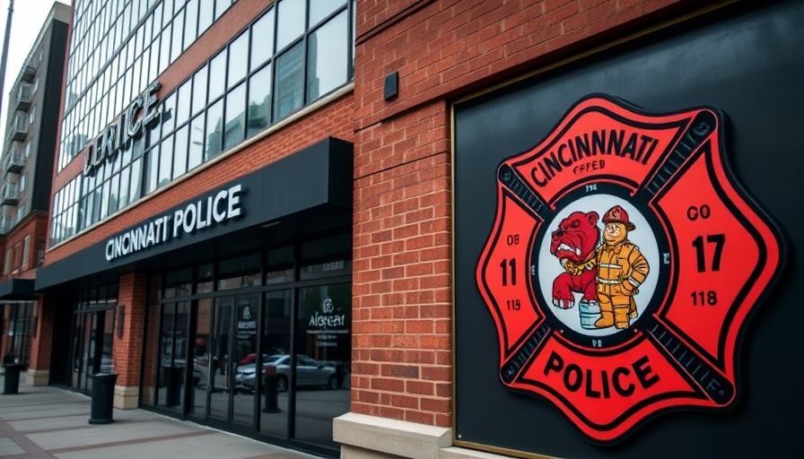 Cincinnati police station and fire emblem highlighting collaboration.
