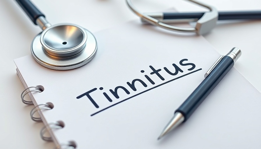 Close-up of tinnitus note with stethoscope and pen on white notebook.