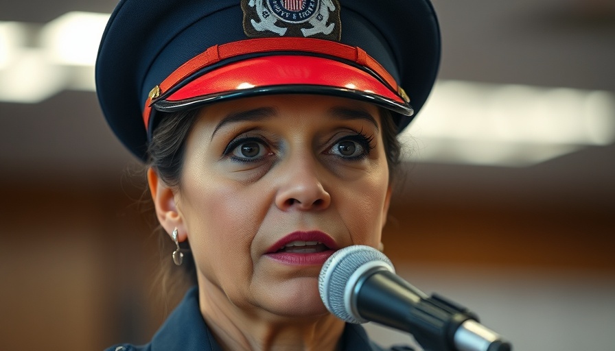 Serious woman in U.S. Coast Guard cap addressing an audience, DHS revokes temporary status for immigrants.