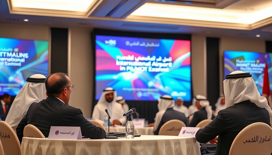 Officials discuss Hamad International Airport Expansion at a conference.