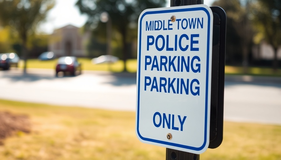 Middletown Police parking sign, sunny day, park background.