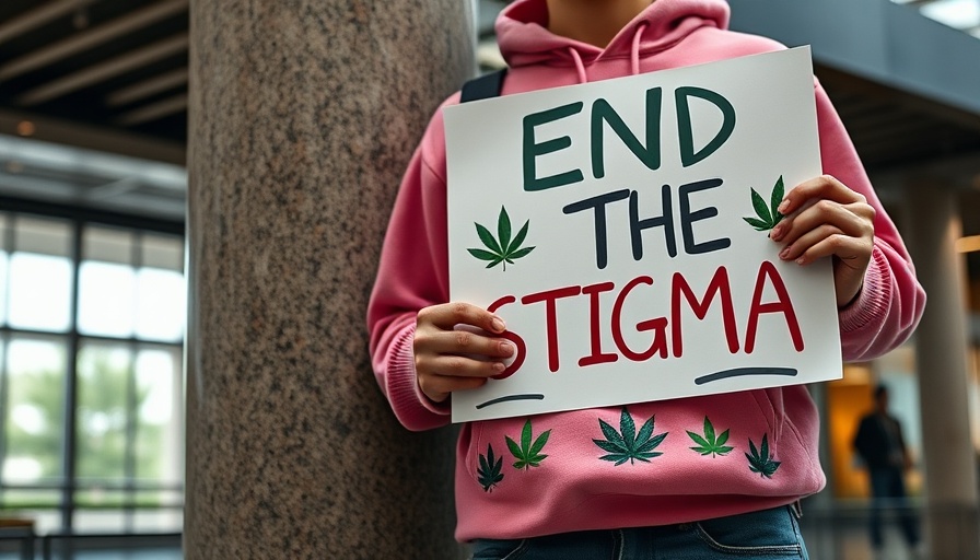 Protestor holding sign for Ohio cannabis legislation indoors.