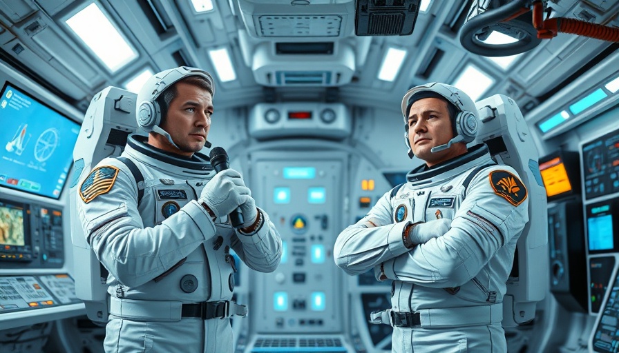 NASA astronauts in space station discussing their mission in zero gravity.