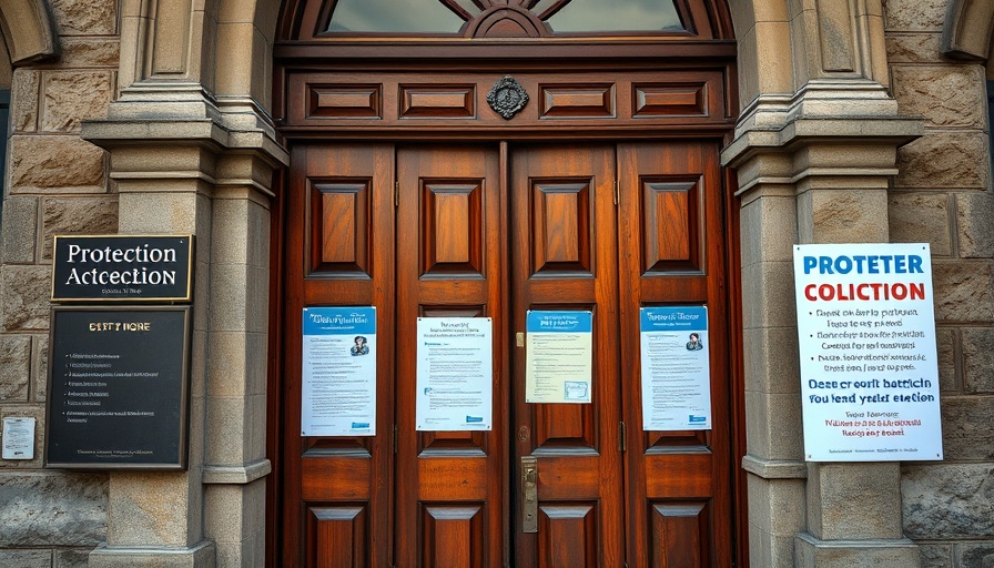 Sanctuary church door displaying support sign for migrants.