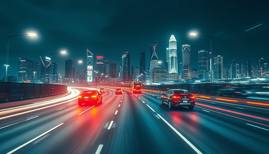 Futuristic highway with digital data overlays depicting mobility as a service stocks.
