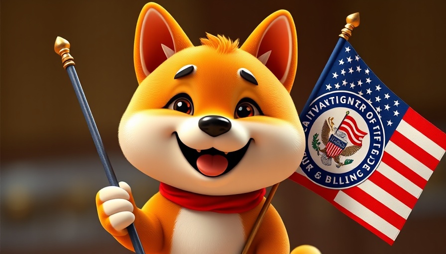 Cartoon Shiba Inu with flag promotes Doge Dividend Checks