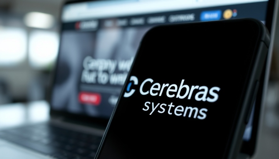Cerebras Systems logo on a smartphone with blurred website background, representing technology investment.