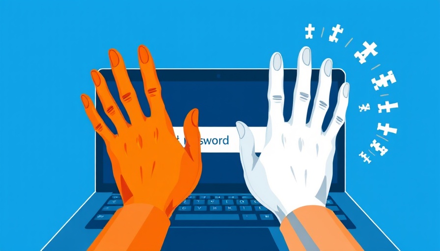 Illustration of account takeover fraud prevention with keyboard and hands.