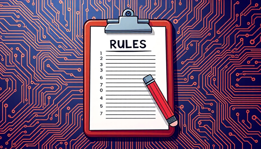 Illustration of fraud prevention rules clipboard on circuit board.