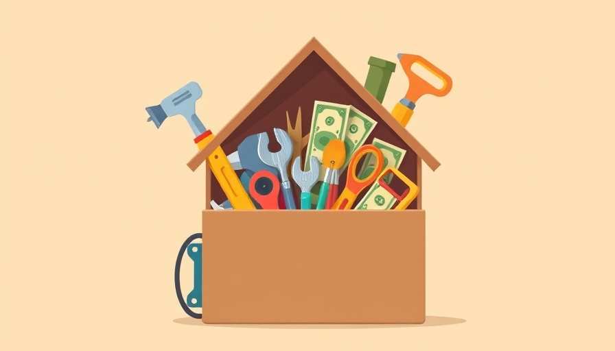 Creative house-shaped toolbox illustration for cost-effective home maintenance.