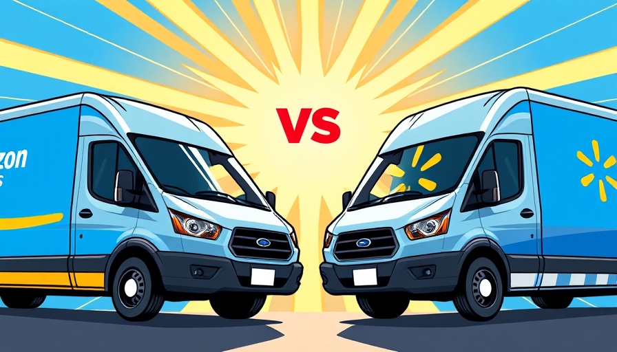 Amazon Prime vs Walmart Plus delivery vans graphic comparison.